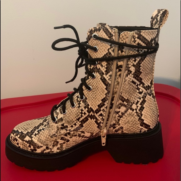 Steve Madden Tornado Snake Print Combat Boots - Picture 2 of 10
